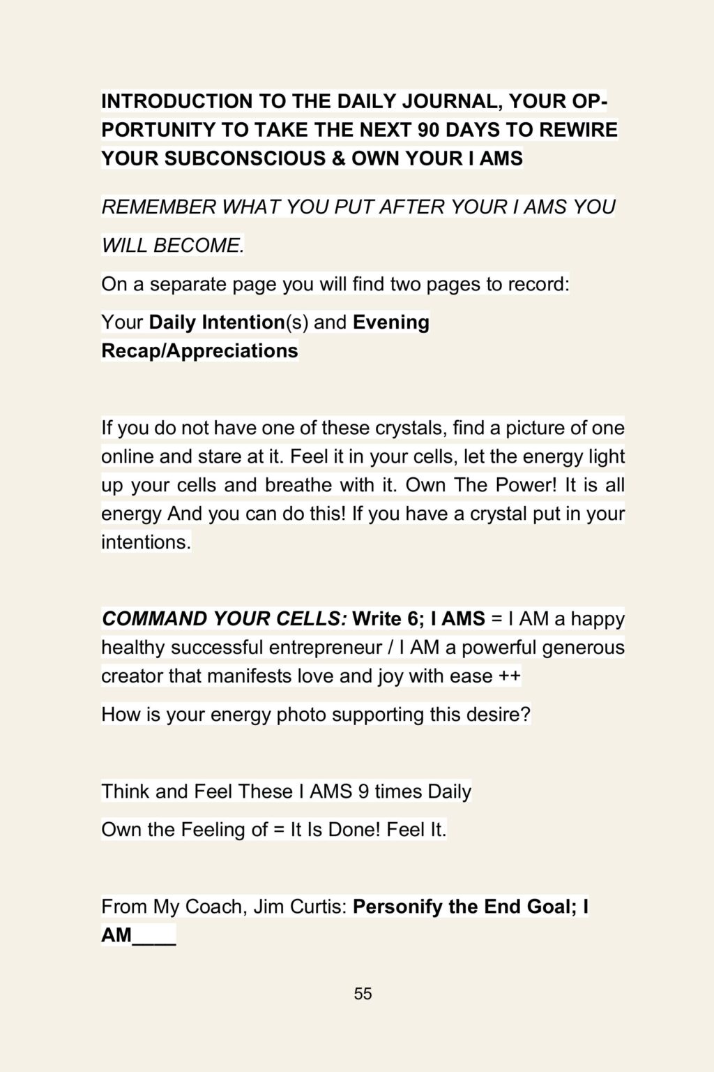Introduction to the daily journal: 90 days to own your I AMs